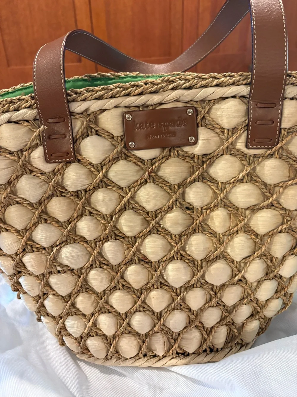 My kate spade woven large straw tote in cream and tan dust bag - Picture 2 of 7